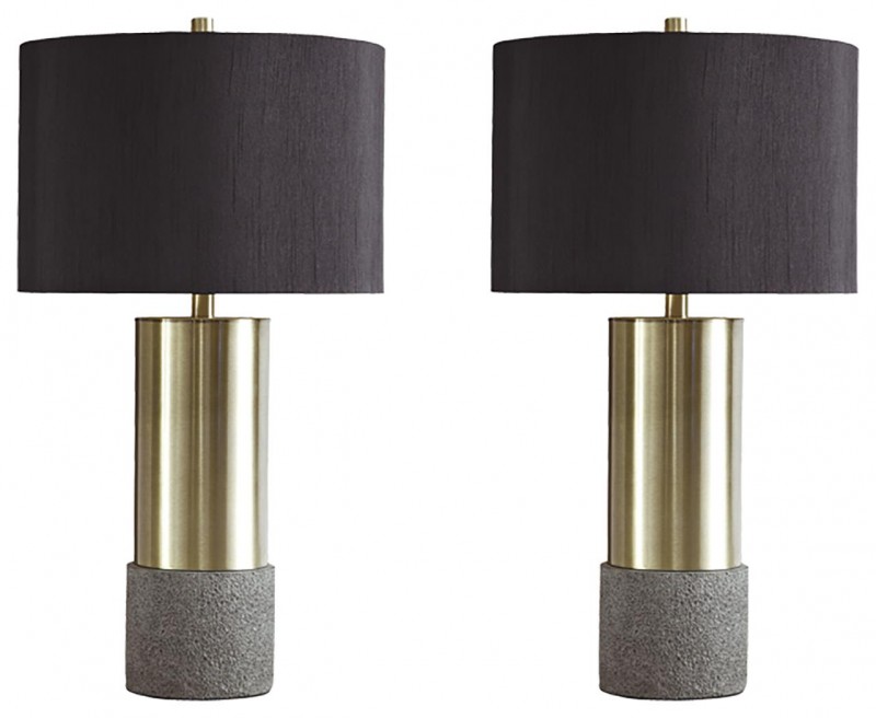 Signature Design Jacek Faux Concrete and Brass Lamps